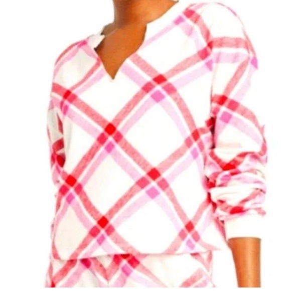 Colsie‎ Cozy Plaid Sweatshirt Loungewear V Neck Long Sleeve Pullover Top Small - Picture 10 of 10